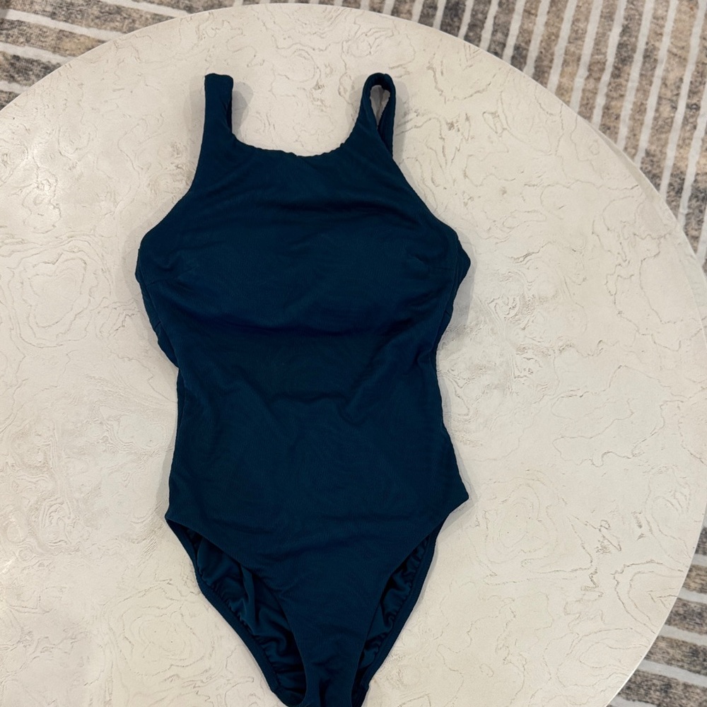 Shade & Shore Teal High-Neck Jacquard Print One-Piece Swimsuit Small (4-6) NWOT‎ - Picture 7 of 11